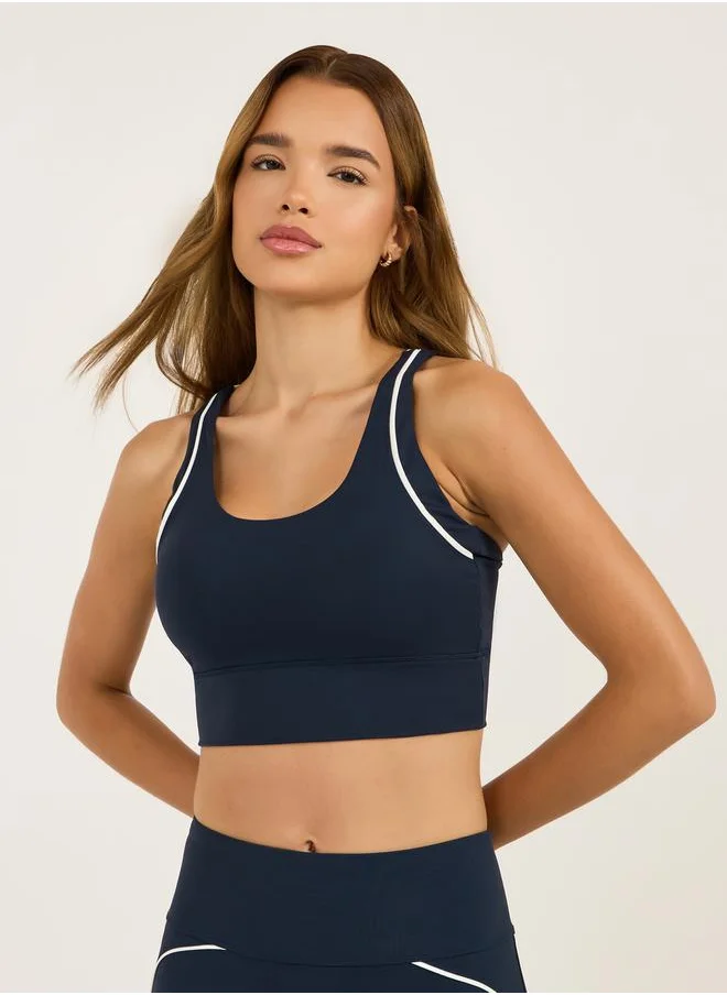 ستايلي Contrast Piping Multi Back Straps Sports Bra & Leggings Set