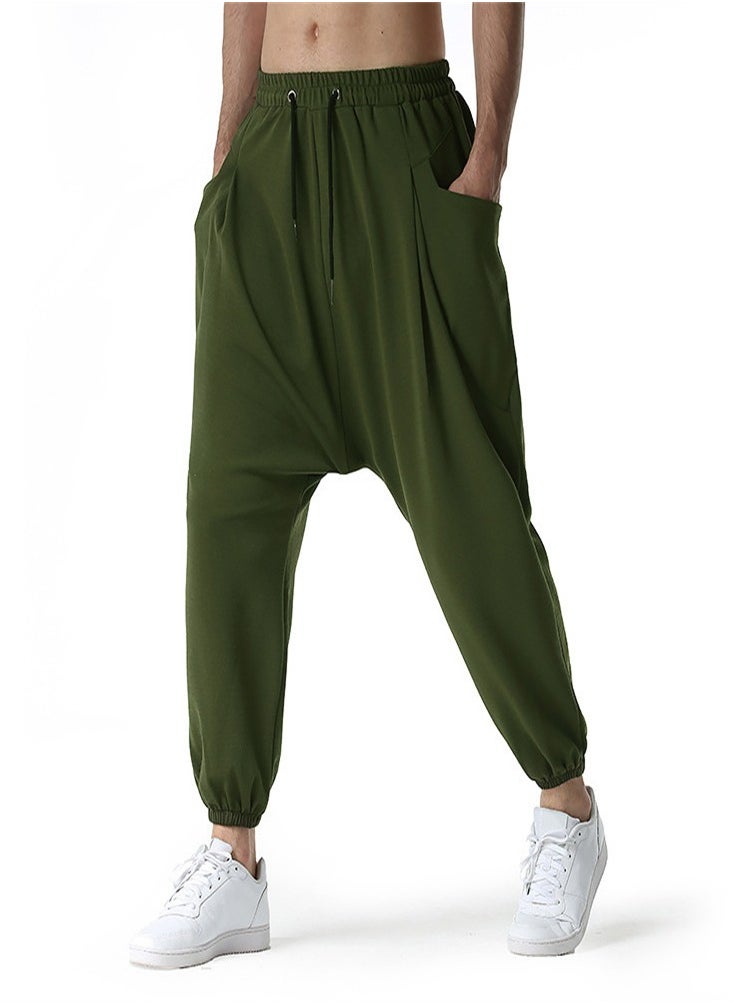 Loquat - Men's Big Pocket Loose Harun Sweatpants Green - Image 1