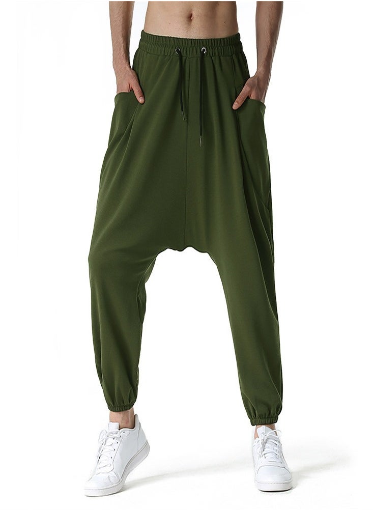 Loquat - Men's Big Pocket Loose Harun Sweatpants Green - Image 1
