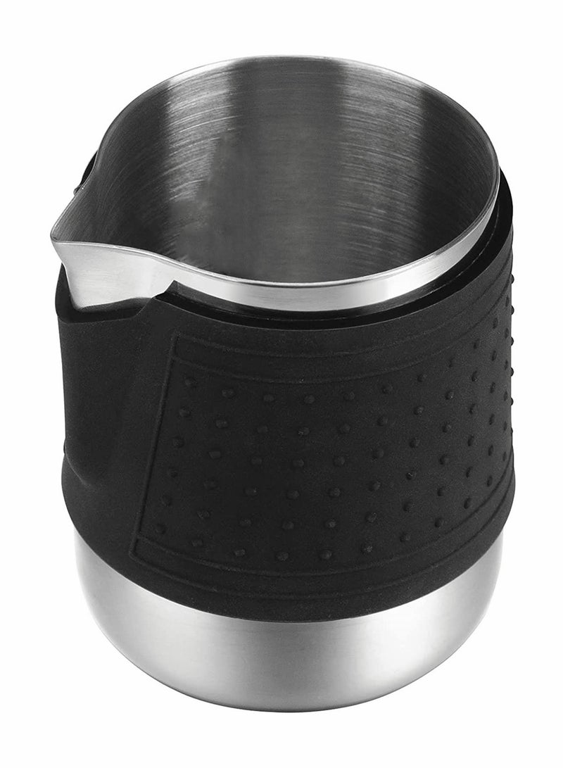 KASTWAVE Espresso Milk Frothing Pitcher, Stainless Steel Milk Frothing Pitcher 12OZ/350ML Coffee Milk Frother Cup With Heat Resistant Silicone Grip Pads for Espresso Machine, Milk Frother, Latte Art (Silver) - Image 1