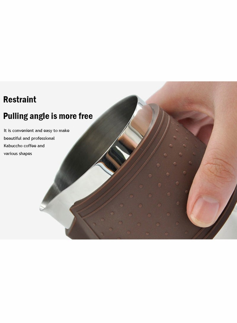 KASTWAVE Espresso Milk Frothing Pitcher, Stainless Steel Milk Frothing Pitcher 12OZ/350ML Coffee Milk Frother Cup With Heat Resistant Silicone Grip Pads for Espresso Machine, Milk Frother, Latte Art (Silver) - Image 5