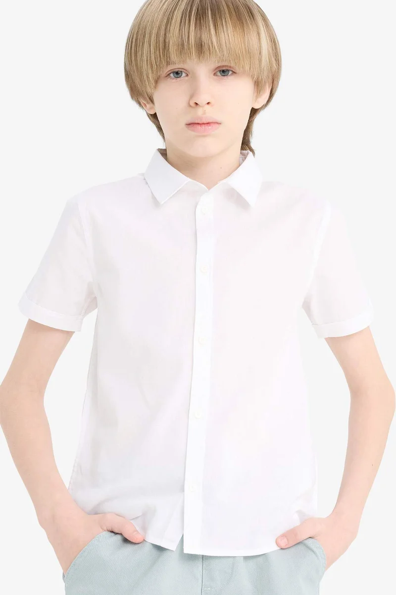 ديفاكتو Boy Polo Neck Poplin Short Sleeve Shirt