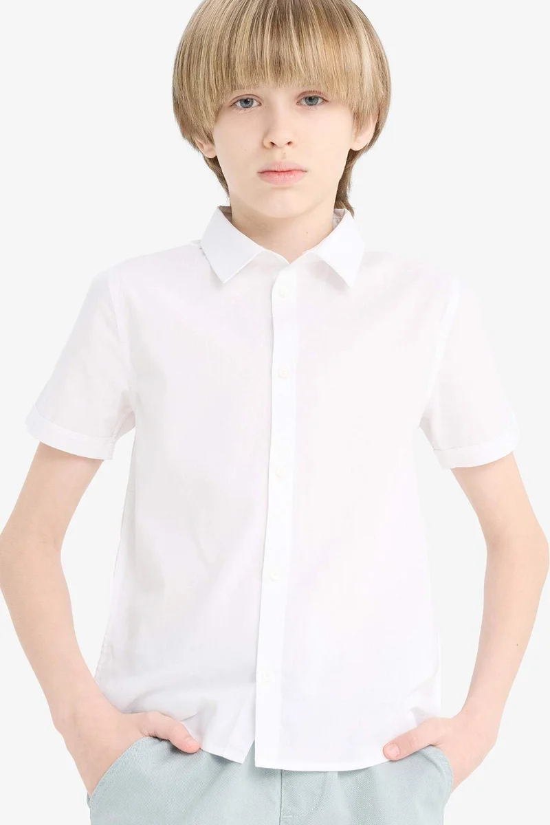 DeFacto Boy Polo Neck Poplin Short Sleeve Shirt