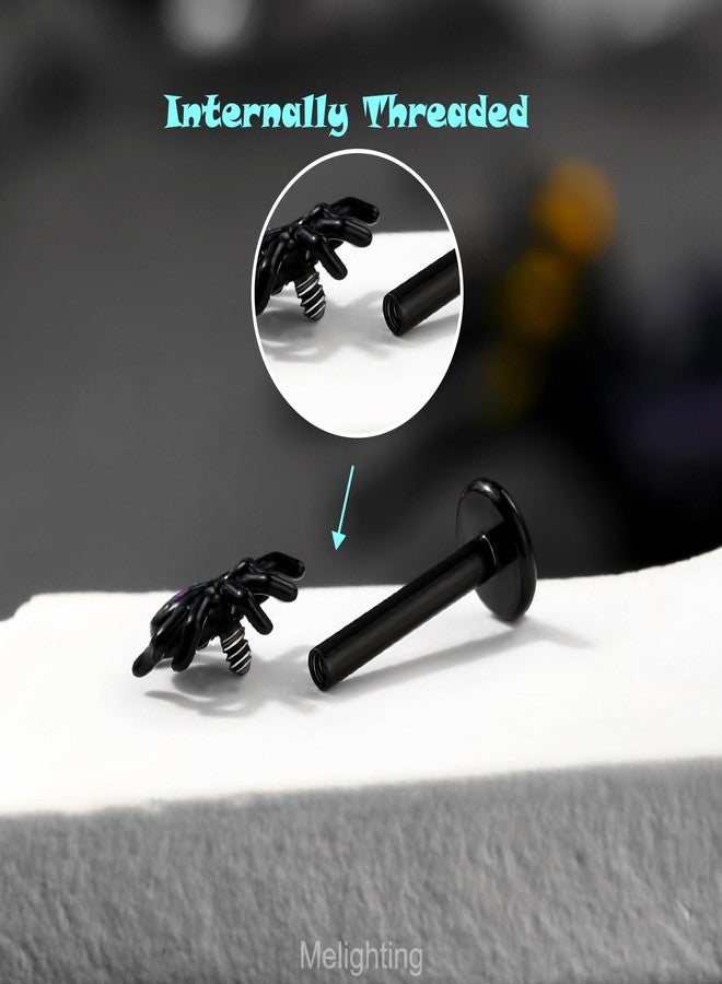 Melighting MeIighting 3PCS Black Helix Earrings 16G 8mm Bat Cartilage Earrings Internally Threaded Stainless Steel 316L Halloween Pumpkin Tragus Piercing Spider Flat Back Earring For Women - Image 4