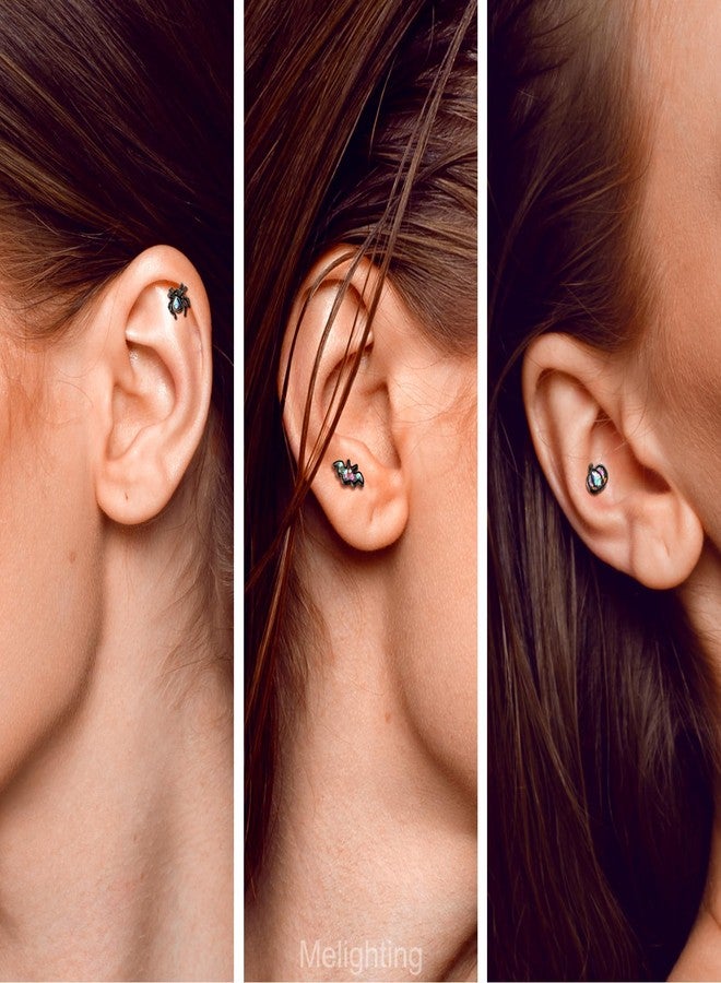 Melighting MeIighting 3PCS Black Helix Earrings 16G 8mm Bat Cartilage Earrings Internally Threaded Stainless Steel 316L Halloween Pumpkin Tragus Piercing Spider Flat Back Earring For Women - Image 5