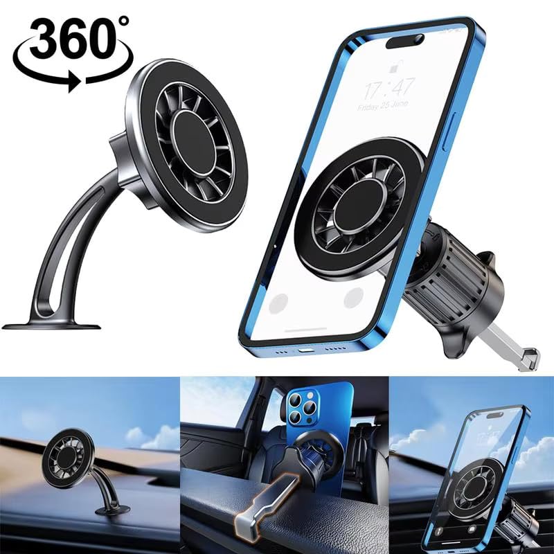 Mizi 2025 Upgraded Magnetic Car Mount – 20 N52 Strong Magnets, Phone Holder for Dashboard & Vent, 360° Rotation for iPhone 16/15/14/13/12 Pro Max – Black - Image 3