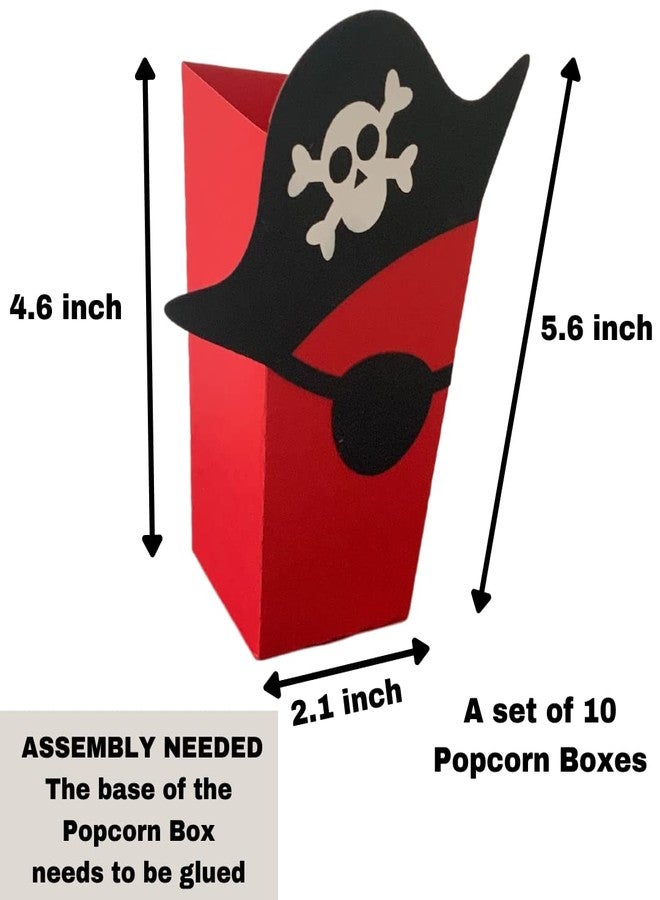 Pinfliers Pirate Theme Birthday Party Decoration Paper Popcorn Boxes, A Set of 10, Red, White and Black - Image 2