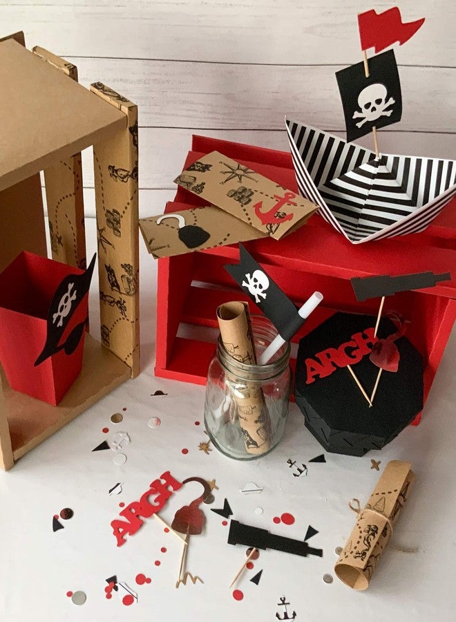 Pinfliers Pirate Theme Birthday Party Decoration Paper Popcorn Boxes, A Set of 10, Red, White and Black - Image 4