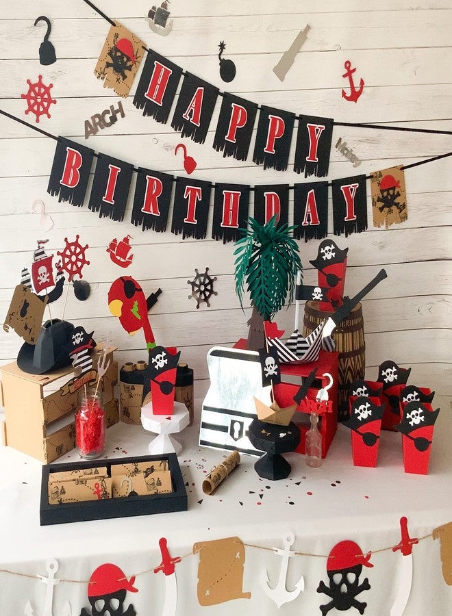 Pinfliers Pirate Theme Birthday Party Decoration Paper Popcorn Boxes, A Set of 10, Red, White and Black - Image 3