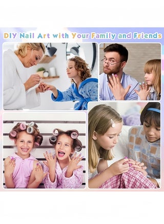 140-Piece False Nail Set, Kids Press on Nails Grils, Kids Makeup Toys, Self Adhesive Nails, Multicolour - view 4