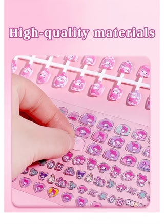 140-Piece False Nail Set, Kids Press on Nails Grils, Kids Makeup Toys, Self Adhesive Nails, Multicolour - view 2