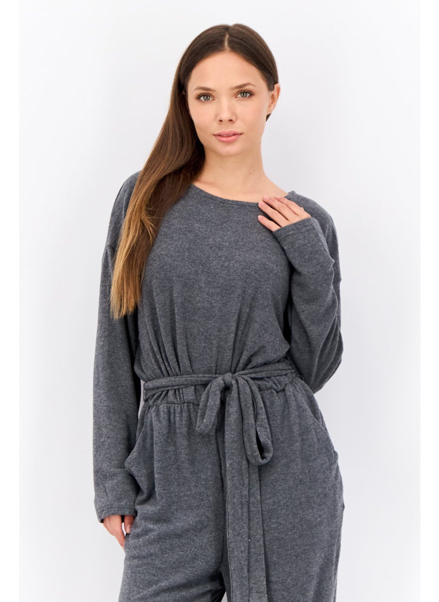 PHILOSOPHY Women Solid Long Sleeve Jumpsuit, Grey  - Image 3