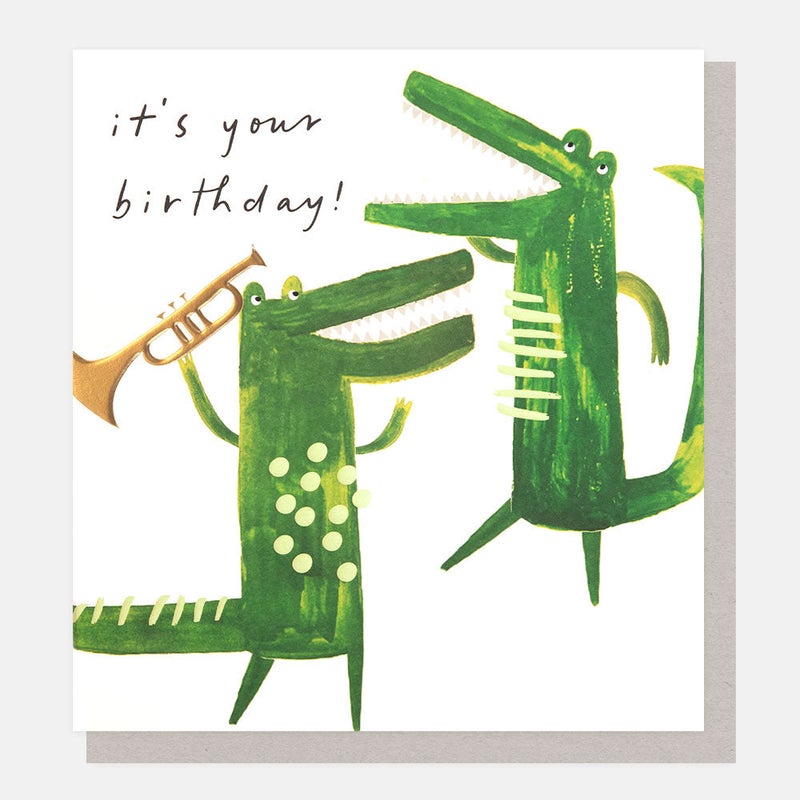Caroline Gardner Showtime Crocodiles With Trumpet Birthday Greeting Card