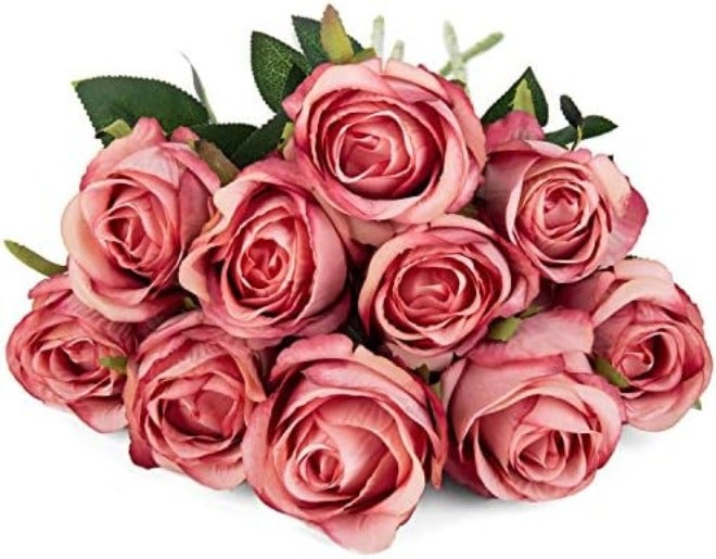 Flojery 10pcs Artificial Rose Flowers Long Stem Fake Silk Roses for DIY Wedding Bouquet Table Centerpiece Home Decor (Light  Pink) - Image 5