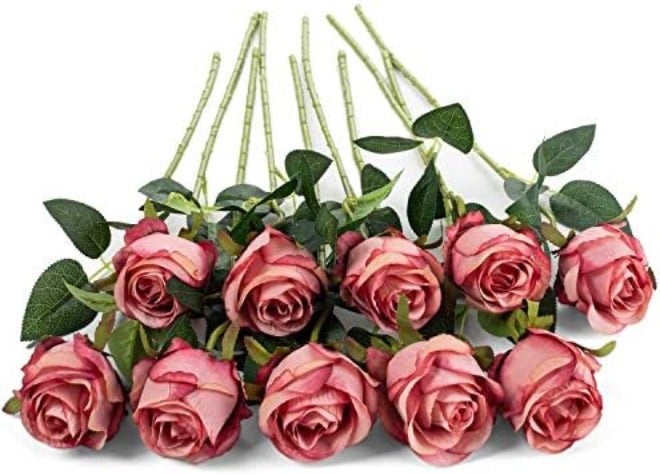 Flojery 10pcs Artificial Rose Flowers Long Stem Fake Silk Roses for DIY Wedding Bouquet Table Centerpiece Home Decor (Light  Pink) - Image 4