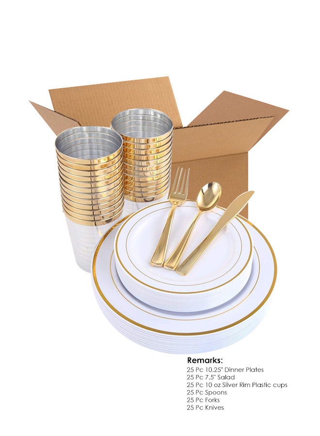 AIWANTO 150-Piece Gold Rim Disposable Dinnerware Set for 25 Guests – Elegant Party Pack with Cutlery, Cups & Plates - Image 5