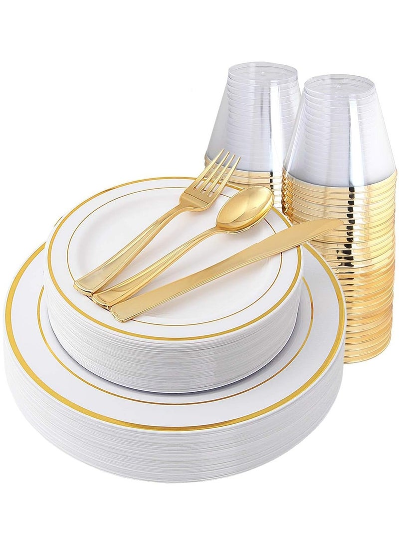 AIWANTO 150-Piece Gold Rim Disposable Dinnerware Set for 25 Guests – Elegant Party Pack with Cutlery, Cups & Plates - Image 2