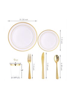 AIWANTO Dinnerware Set Gold Party Disposable Plates Easy Use Plates Spoons   (150pcs)  - Image 2