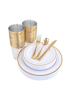 AIWANTO Dinnerware Set Gold Party Disposable Plates Easy Use Plates Spoons   (150pcs)  - Image 1