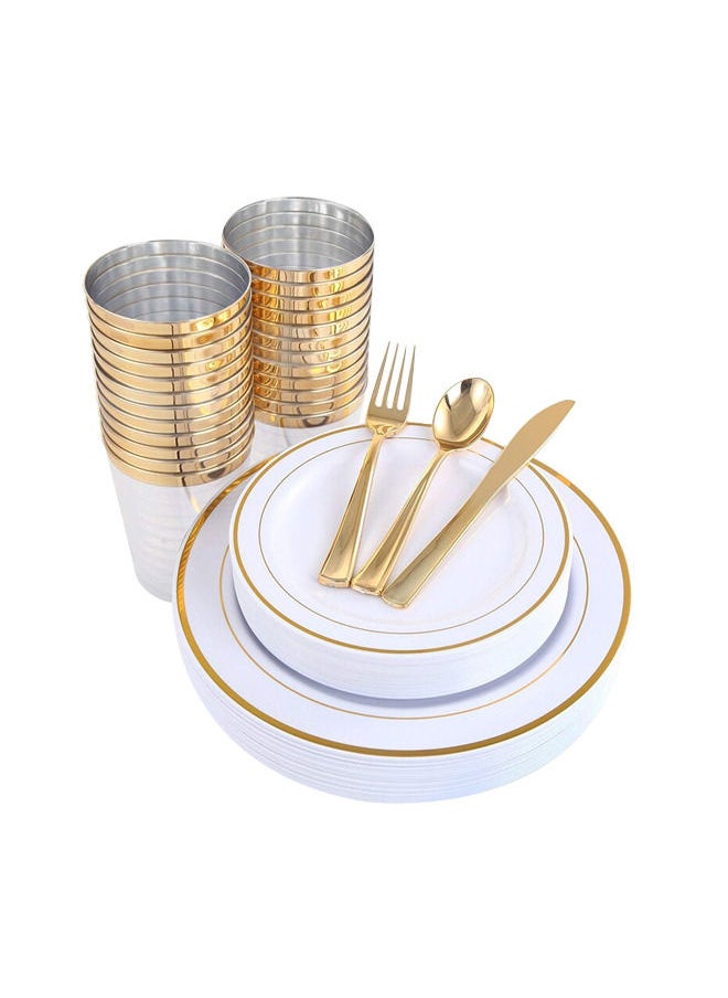 AIWANTO Dinnerware Set Gold Rim Party Disposable Plates Easy Use Plates Spoons   (150pcs)  - Image 1
