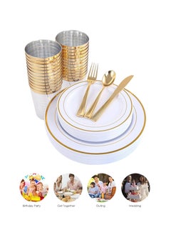 AIWANTO Dinnerware Set Gold Party Disposable Plates Easy Use Plates Spoons   (150pcs)  - Image 5