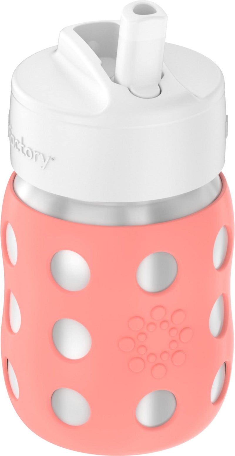 Lifefactory 8-Ounce Stainless-Steel Vacuum-Insulated Wide-Neck Baby Bottle with Straw Cap, Cantaloupe (LS2241WCA4) - Image 1