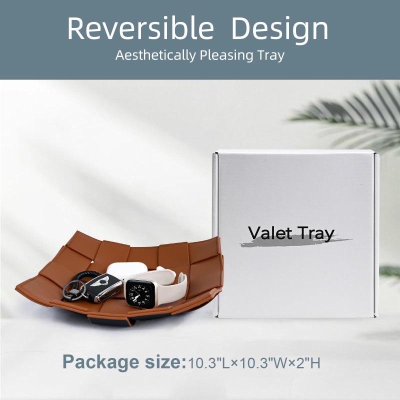 MSJGA Valet Tray PU Leather Key Holder Bowl for Men Entryway Table Nightstand Desk Tray for Wallet, Keys Men's Gift - Brown & Black, 9.8" L x 9.8" W x 2" H - Image 3