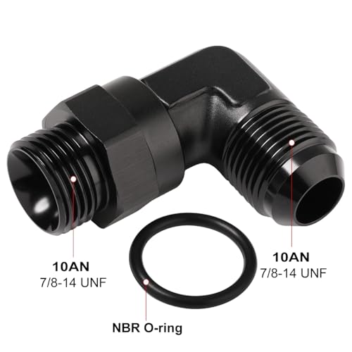 Podavelle 10AN Male Flare to 10AN 10 ORB Oring Boss 90 Degree Swivel Fitting Adapter Aluminum Black - Image 3