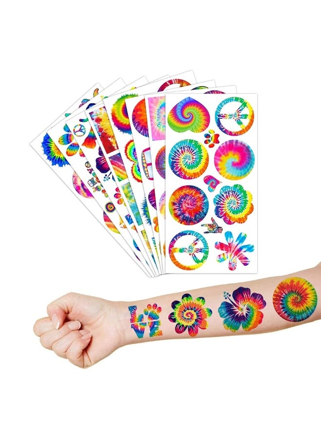 Generic - Tie dye 90s Temporary Tattoos Birthday Themed Party Supplies Favors Decorations Decor 8 Sheets 96 PCS Colorful Cute Stickers Tattoo for Class School Prizes Gift for Kids Girls Boys Carnival Rewards - Image 1