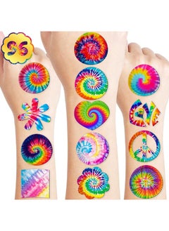 Tie dye 90s Temporary Tattoos Birthday Themed Party Supplies Favors Decorations Decor 8 Sheets 96 PCS Colorful Cute Stickers Tattoo for Class School Prizes Gift for Kids Girls Boys Carnival Rewards