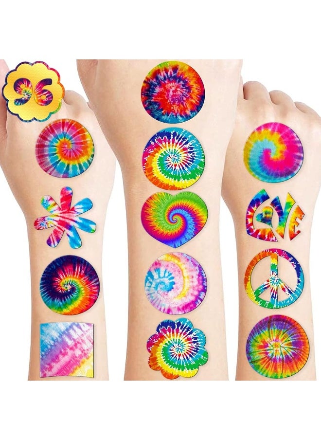 Generic - Tie dye 90s Temporary Tattoos Birthday Themed Party Supplies Favors Decorations Decor 8 Sheets 96 PCS Colorful Cute Stickers Tattoo for Class School Prizes Gift for Kids Girls Boys Carnival Rewards - Image 1