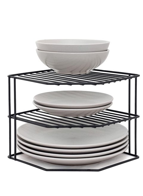 3-layer corner dish rack, idea for kitchen storage and organization, cabinet organizer made of iron and painted with rust-resistant paint (black)