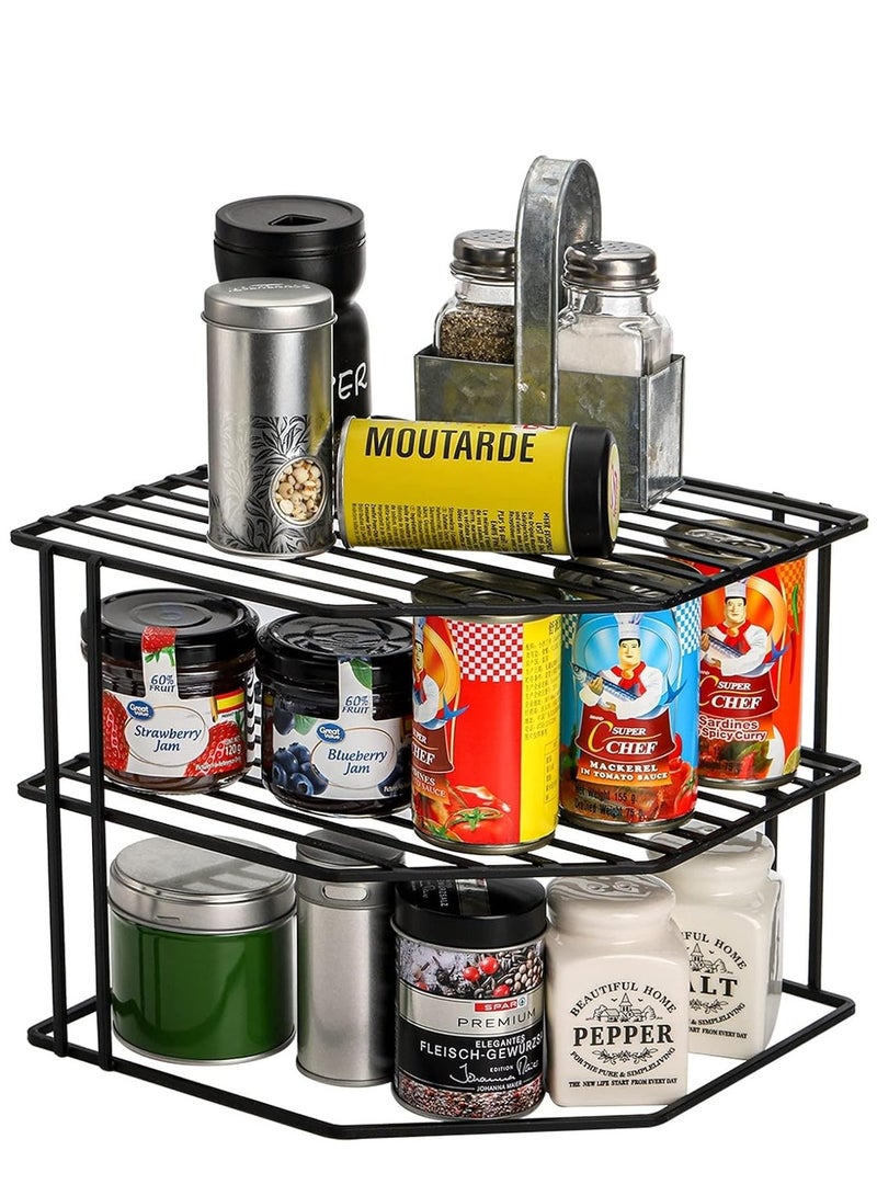 رف اطباق زاوية من 3 طبقات، فكرة لتخزين وتنظيم المطبخ، منظم خزانة مصنوع من الحديد ومطلى بدهان مقاوم للصدأ( اسود) - Image 2