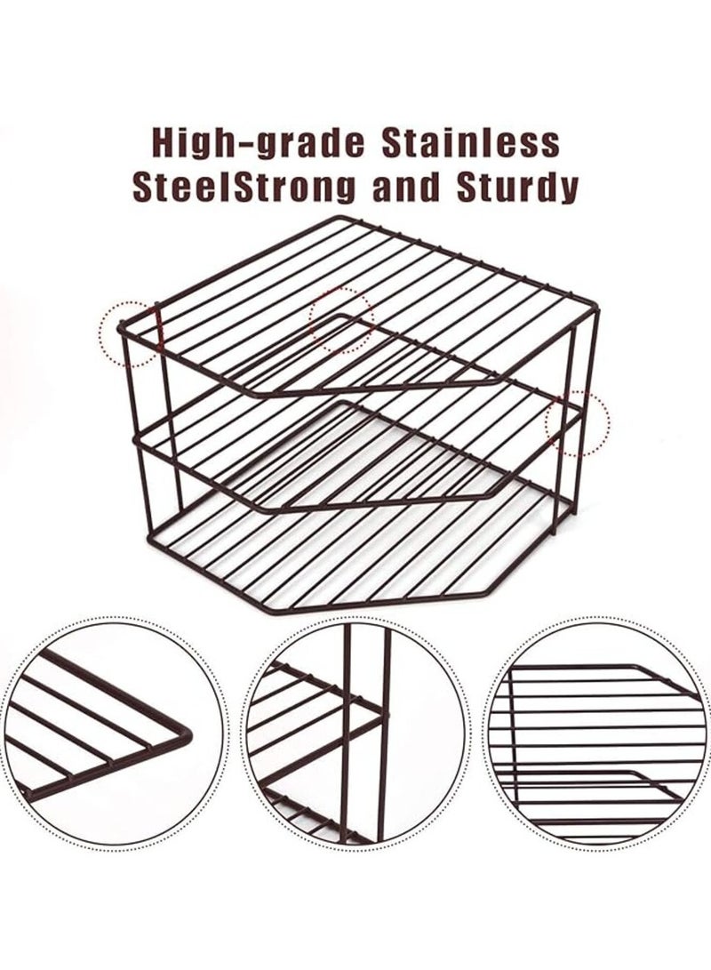 رف اطباق زاوية من 3 طبقات، فكرة لتخزين وتنظيم المطبخ، منظم خزانة مصنوع من الحديد ومطلى بدهان مقاوم للصدأ( اسود) - Image 3