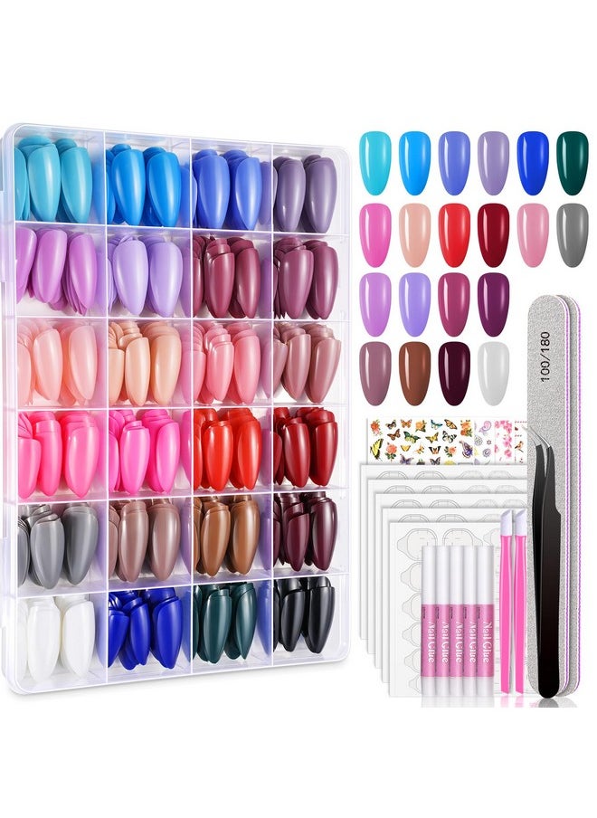TsMADDTs Press On Nails Almond, 24 Colors Short Fake Nails With Nail Glues, 720Pcs Glue On Nails  - Image 1