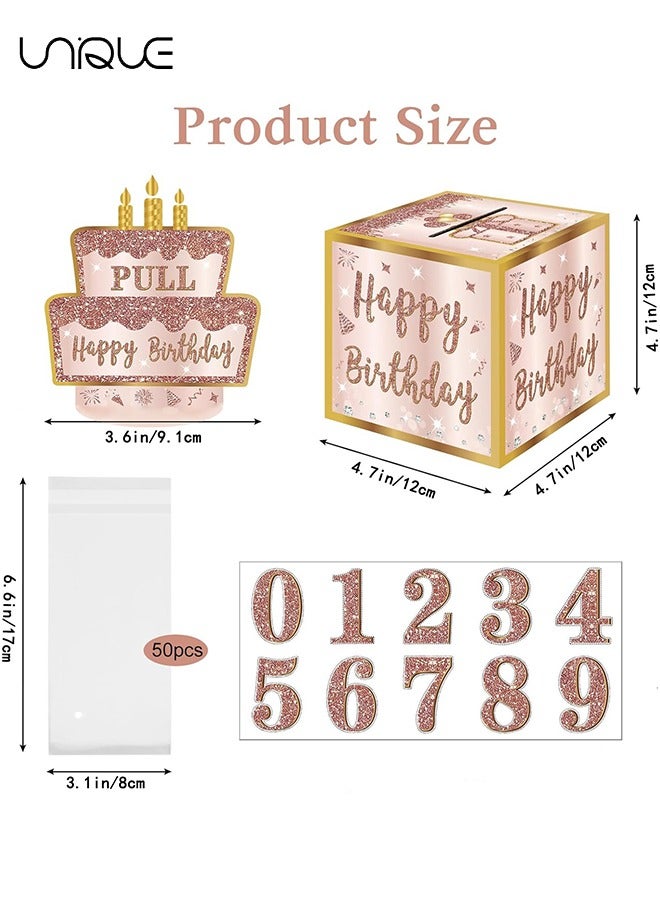 يونيك حقائب هدايا الحفلات ، صندوق هدايا عيد ميلاد سعيد مع بطاقة قابلة للسحب ، طريقة ممتعة لتقديم النقود كهدايا (وردي مع ملصق) - Image 2