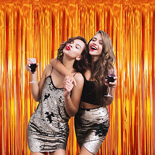 GOER 6.4 ft x 8.2 ft Metallic Tinsel Foil Fringe Curtains,Pack of 2 Party Streamer Backdrop for Birthday,Graduation Decorations and New Year Eve (Orange) - Image 4