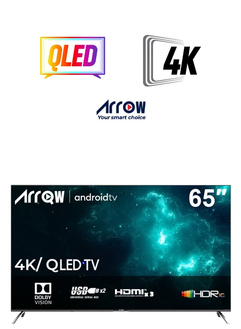 ARRQW 65 Inch Google QLED 4K UHD HDR Smart TV, Android 11, Dolby Sound, YouTube, Amazon Prime, Netflix, Color Volume with Quantum Dots | Model Name: RO-65LCQ-11 - Image 1
