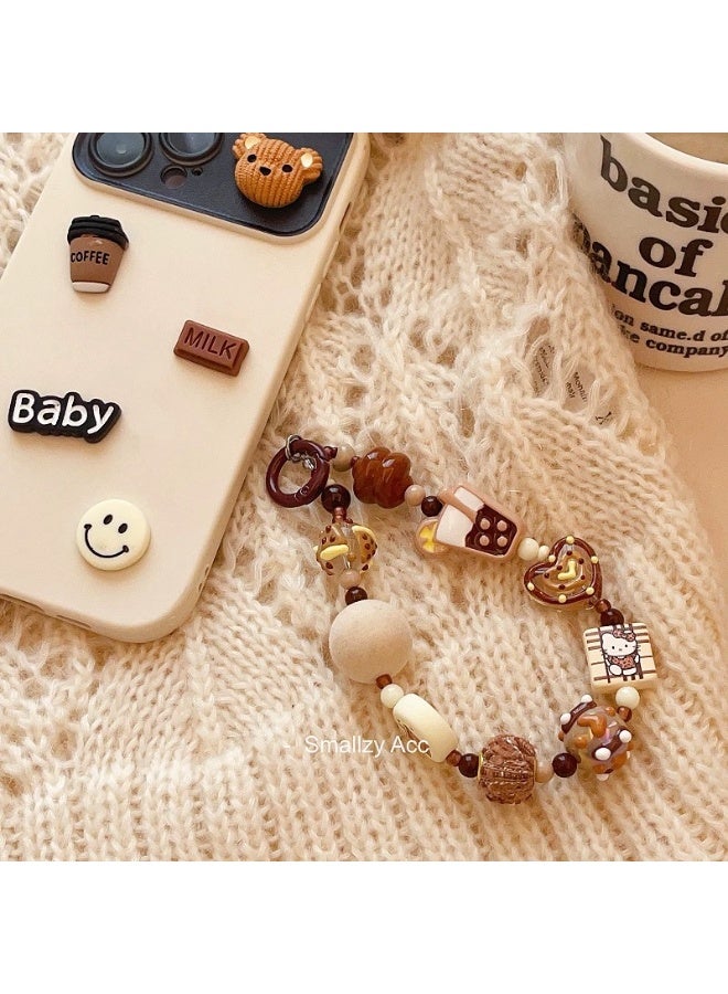 NIBEMINENT Phone Charm/ Chain Strap for Women Girls,Coffee Color Cell Phone Case Lanyard Wrist Strap