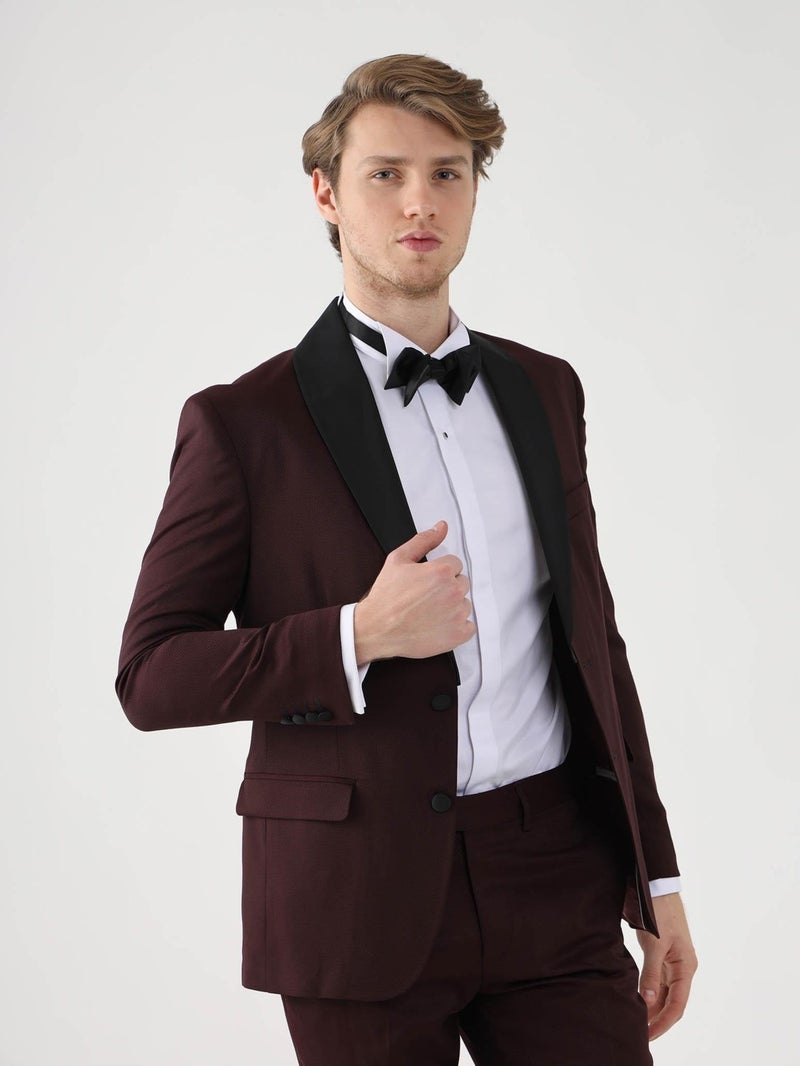 Dufy Claret Red Men's Slim Fit Pointed Collar Tuxedo Suit  - Image 5