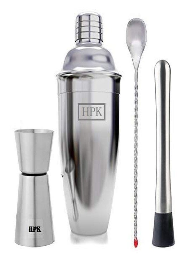 HPK Cocktail Mocktail Mojito Margarita Shaker Muddler Long Mixer Spoon Accessories Set (Stainless Steel) - Image 1