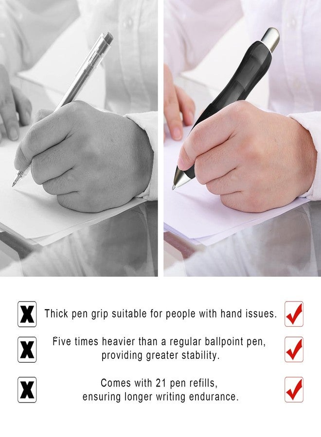 lyforx 24-Pack Big Fat Pens Aids Writing For Tremor, Arthritis, Parkinson, Handicap, Carpal Tunnel Large Wide Grip Pen Black (3 Pens + 12Black Refills + 9 Blue Refills) - Image 3