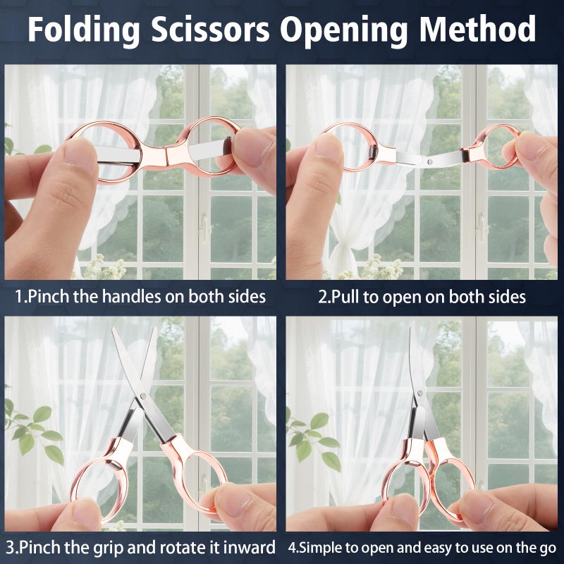 Hapdream 3 Pcs Folding Stainless Steel Portable Mini Badge Scissors with 3 Keychains, Safety Foldable Pocket Travel Small Scissors All Purpose for Nurse Accessories, Travel, Office, Craft, Sewing (Rose Gold) - Image 4