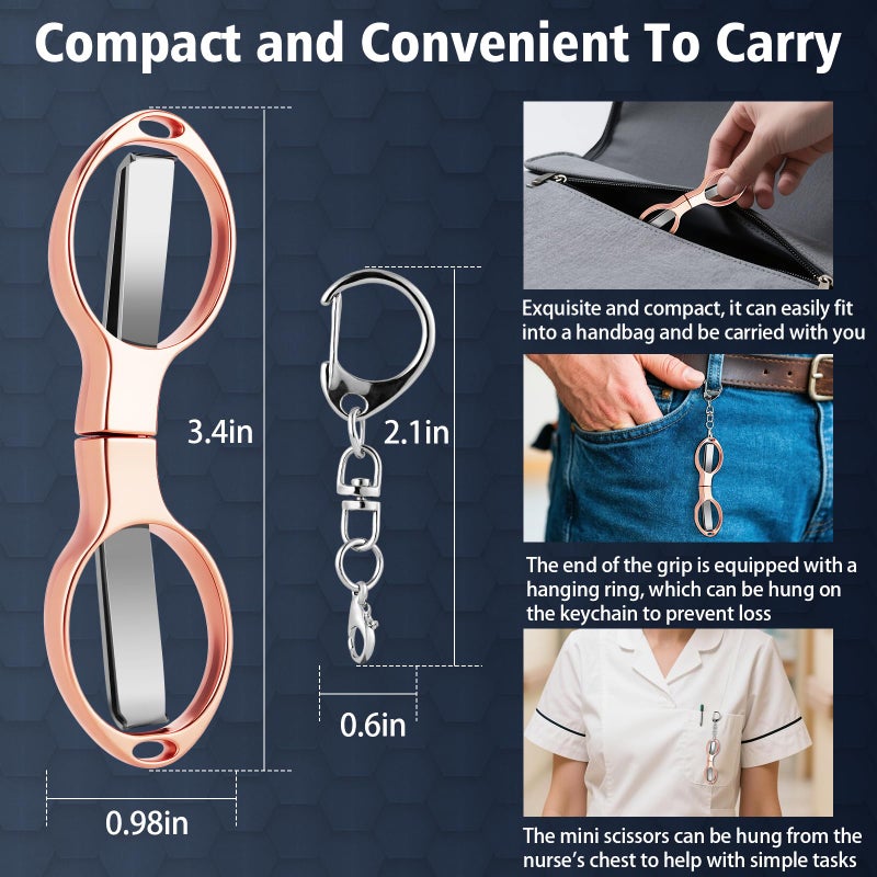 Hapdream 3 Pcs Folding Stainless Steel Portable Mini Badge Scissors with 3 Keychains, Safety Foldable Pocket Travel Small Scissors All Purpose for Nurse Accessories, Travel, Office, Craft, Sewing (Rose Gold) - Image 3