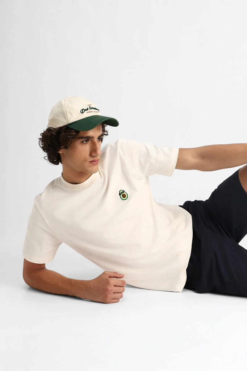 سنيتش Off White Solid Short Sleeve Regular Fit T-Shirt