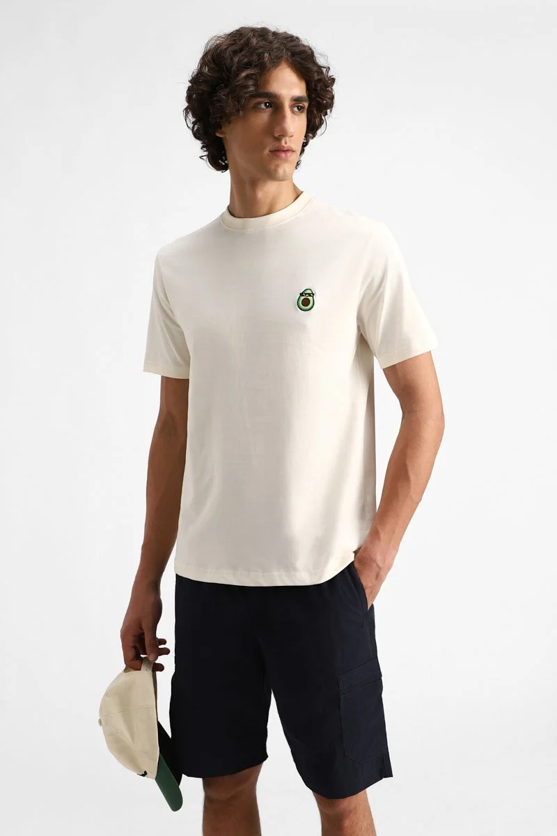 سنيتش Off White Solid Short Sleeve Regular Fit T-Shirt
