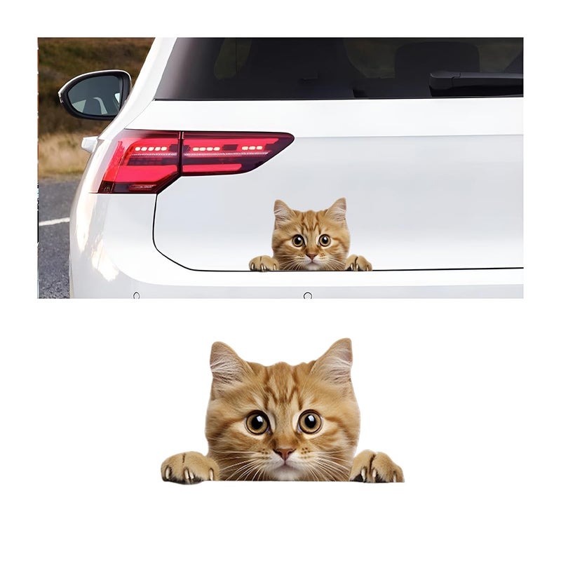 Sandfren Cute Peeking Cat Sticker Vinyl Funny Decal for Auto Window Bumper Waterproof Vehicle Exterior Sticky Cover Decoration Accessories Universal for SUV Sedan Trucks Orange Cat - Image 3