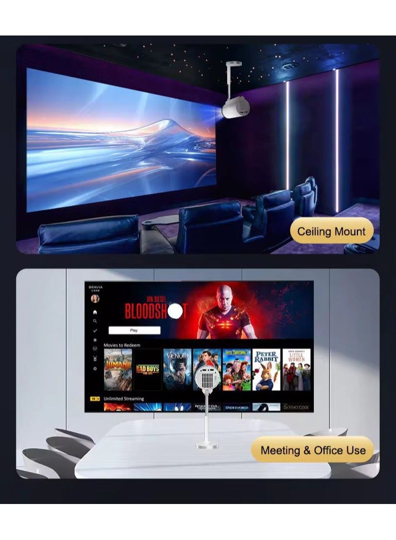 4K Smart Projector | WiFi and Bluetooth | 1080P HD Home Theater | 150” Display | HDMI, USB, Android TV, Built-in Speaker | Portable Mini Projector