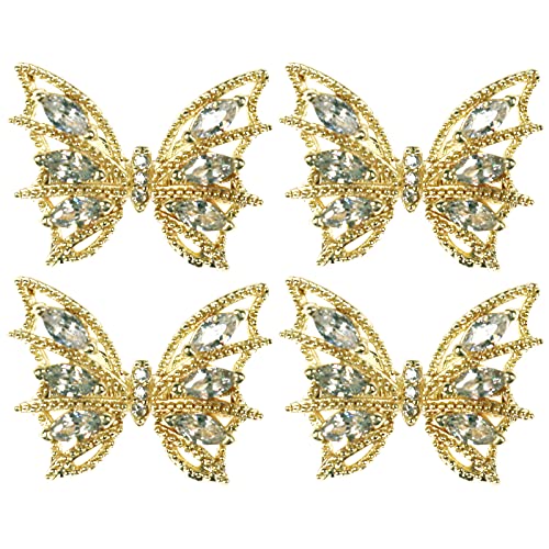 Tinsow 4 Pcs Nail Diamond Metal Nail Art Butterfly Jewelry Crystal Strass Moving Wings Butterfly Nail Diamond Stones Wedding Charms Accessories Gold - Image 2