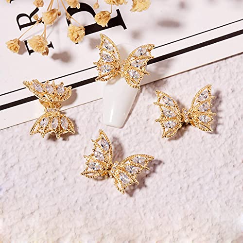 Tinsow 4 Pcs Nail Diamond Metal Nail Art Butterfly Jewelry Crystal Strass Moving Wings Butterfly Nail Diamond Stones Wedding Charms Accessories Gold - Image 5